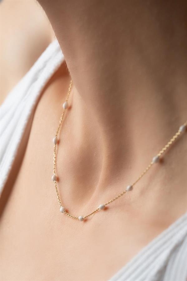 14K Solid Gold White Mini Ball Necklace
