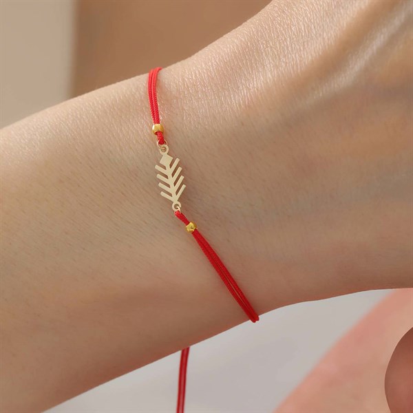 14 Ayar Altın Buğday Başağı Bereket Sembolü Kırmızı İpli Bileklik