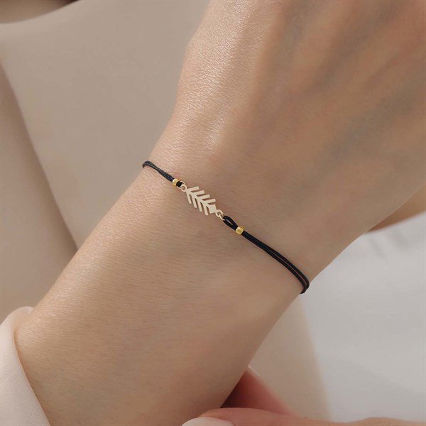 14 Ayar Altın Buğday Başağı Bereket Sembolü Siyah İpli Bileklik