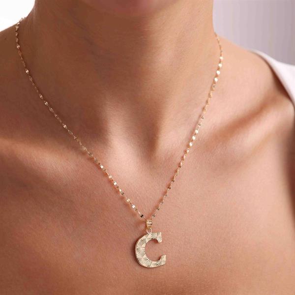 14 Ayar Altın C Harf Füzyon Kolye