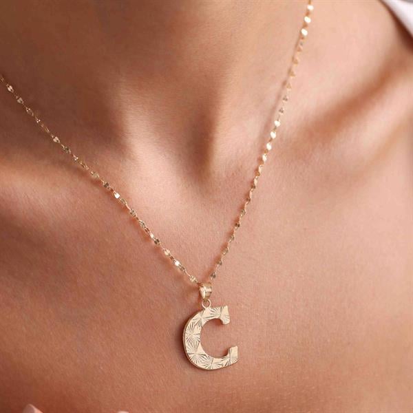 14 Ayar Altın C Harf Füzyon Kolye