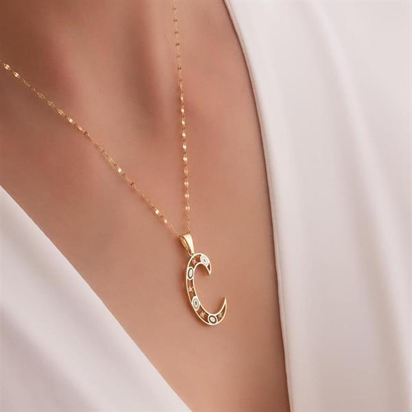 14 Ayar Altın C Harf Göz Kolye