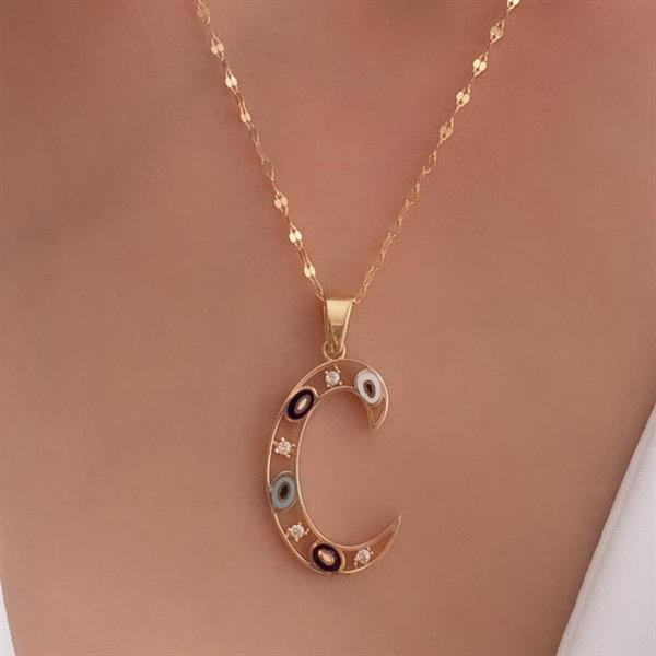 14 Ayar Altın C Harf Göz Kolye