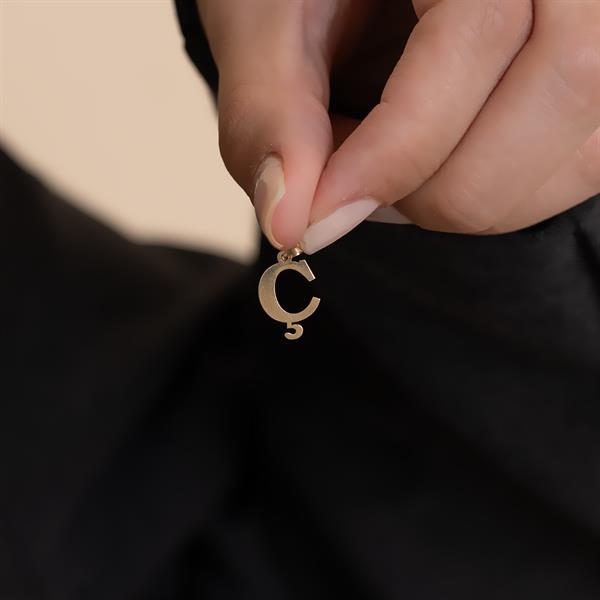 14 Ayar Altın Ç Harf Sade Kolye Ucu