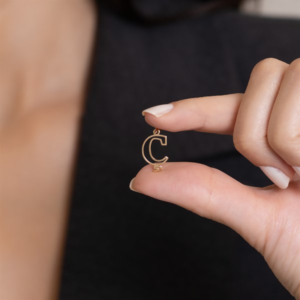 14 Ayar Altın Ç Harf Soft Kolye Ucu