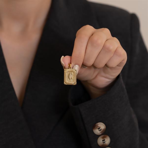 14 Ayar Altın Ç Harf Vintage Kolye Ucu