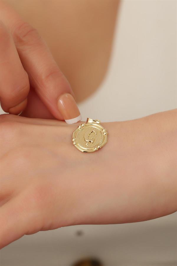 14 Ayar Altın Ç Harfli Retro Kolye Ucu