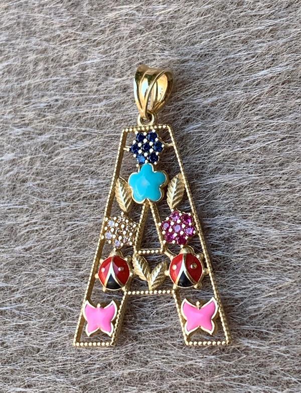 14 Ayar Altın A Harf Çiçek Kolye Ucu