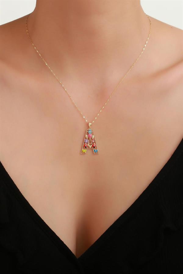 14 Ayar Altın A Harf Çiçek Kolye