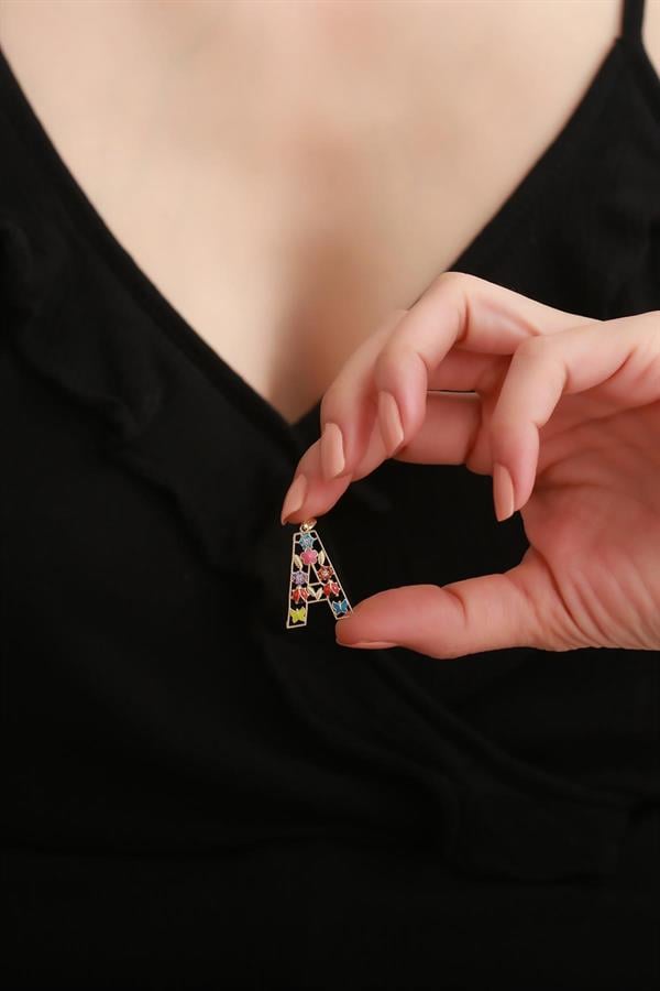 14 Ayar Altın A Harf Çiçek Kolye Ucu