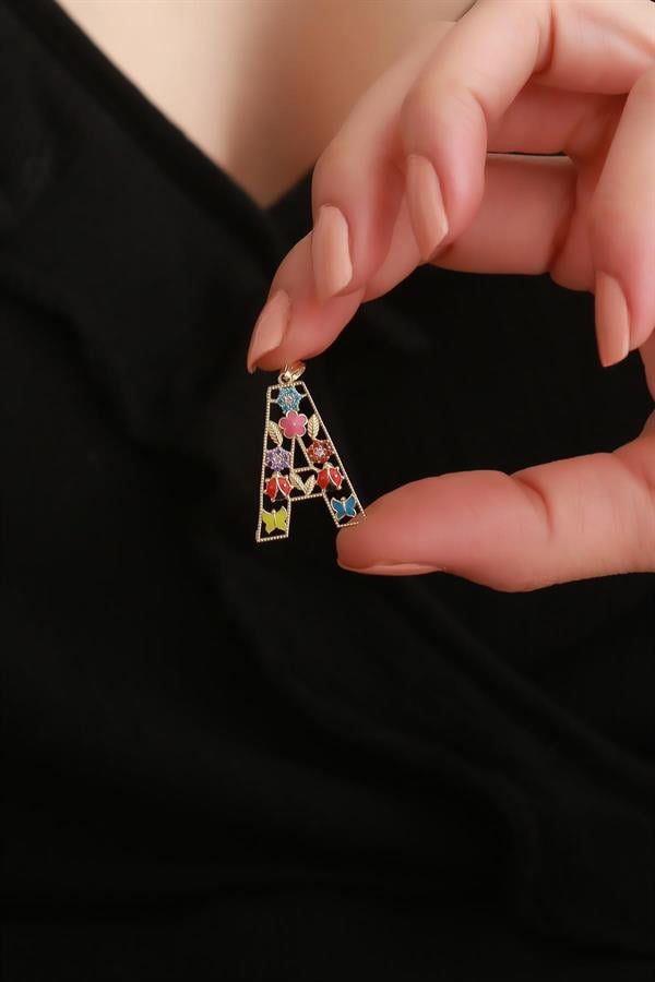 14 Ayar Altın A Harf Çiçek Kolye Ucu