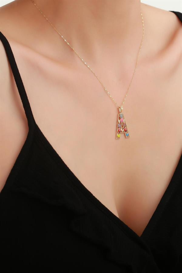 14 Ayar Altın A Harf Çiçek Kolye