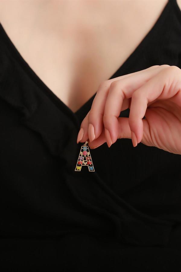 14 Ayar Altın A Harf Çiçek Kolye Ucu