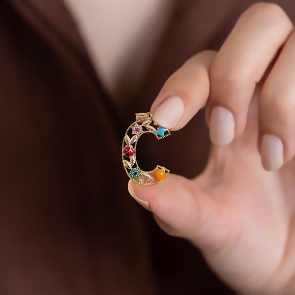 14 Ayar Altın C Harf Çiçek Kolye Ucu