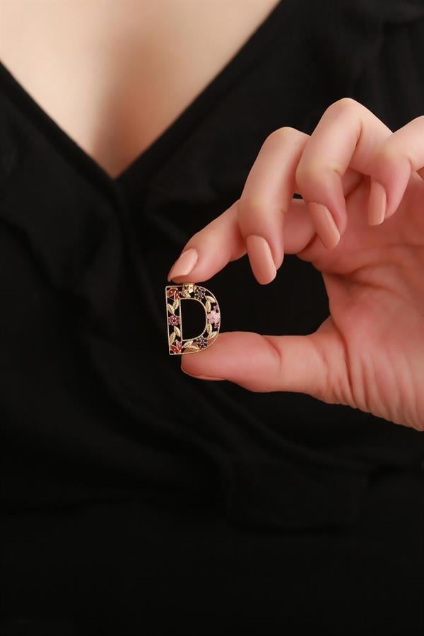 14 Ayar Altın D Harf Çiçek Kolye Ucu