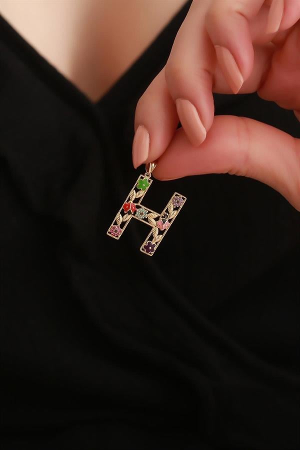 14 Ayar Altın H Harf Çiçek Kolye Ucu