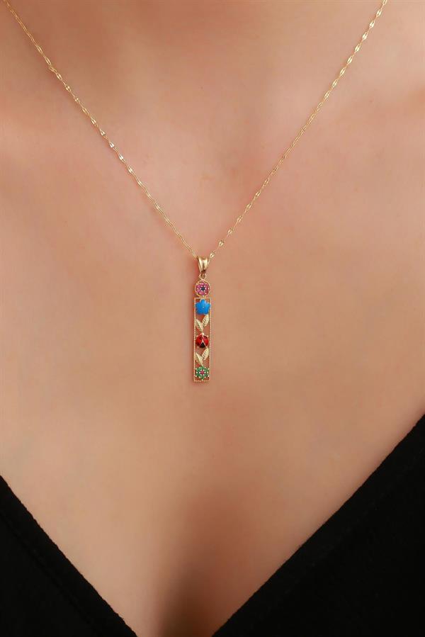 14 Ayar Altın İ Harf Çiçek Kolye