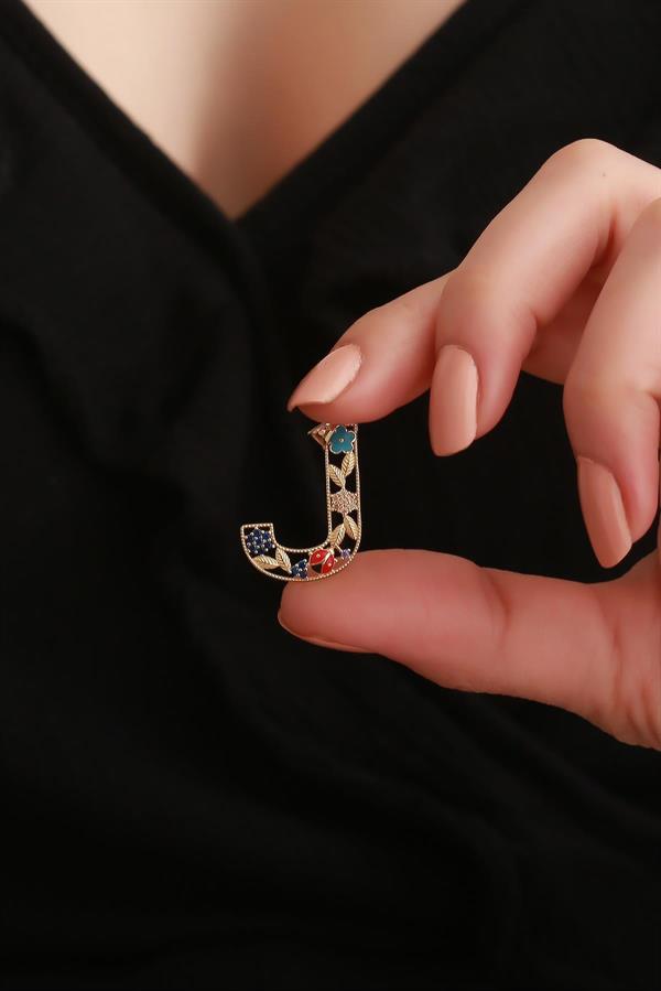 14 Ayar Altın J Harf Çiçek Kolye Ucu