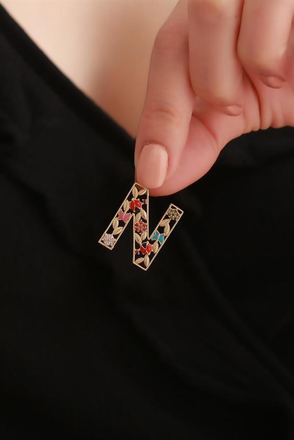 14 Ayar Altın N Harf Çiçek Kolye Ucu