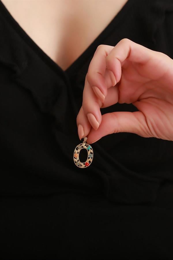 14 Ayar Altın O Harf Çiçek Kolye Ucu