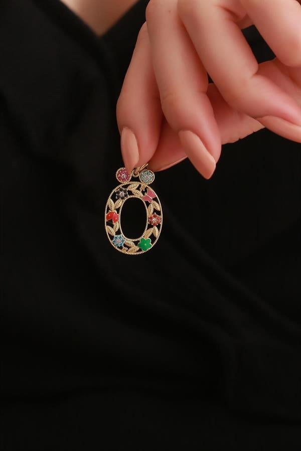 14 Ayar Altın Ö Harf Çiçek Kolye Ucu