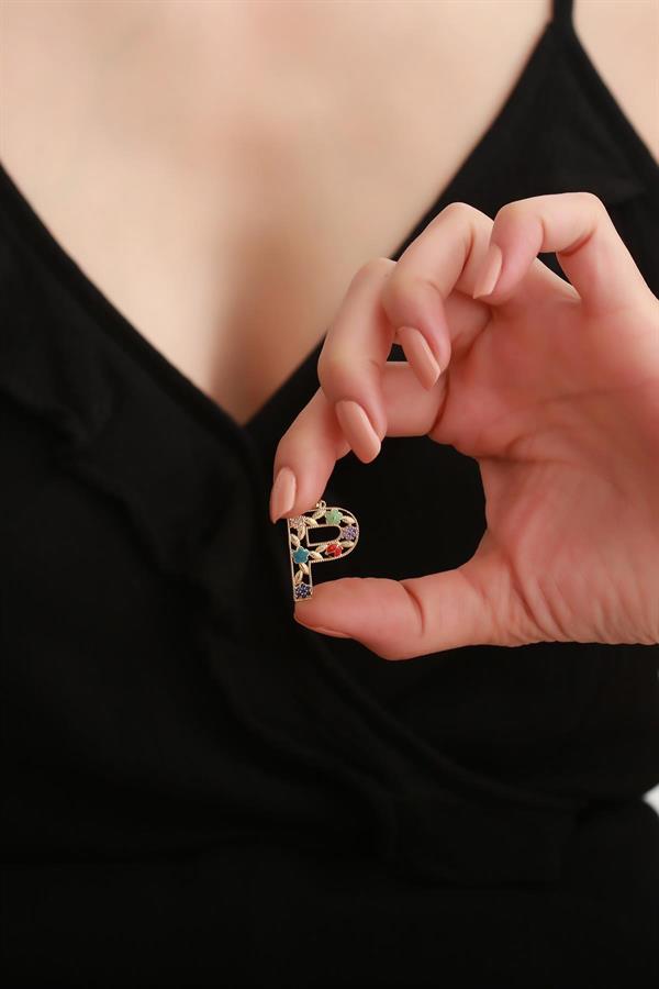 14 Ayar Altın P Harf Çiçek Kolye Ucu