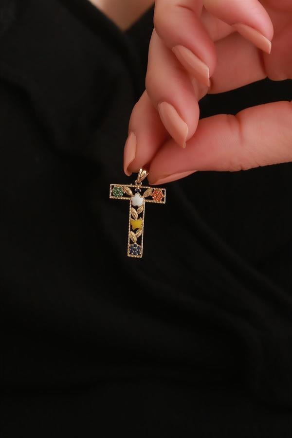 14 Ayar Altın T Harf Çiçek Kolye Ucu