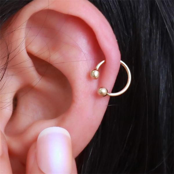14 Ayar Altın Çift Toplu Halka Tragus Piercing