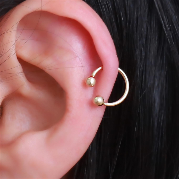 14 Ayar Altın Çift Toplu Halka Tragus Piercing