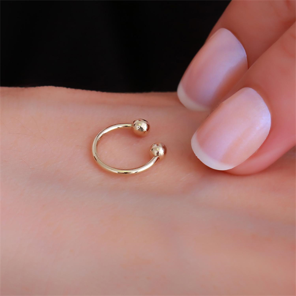 14 Ayar Altın Çift Toplu Halka Tragus Piercing