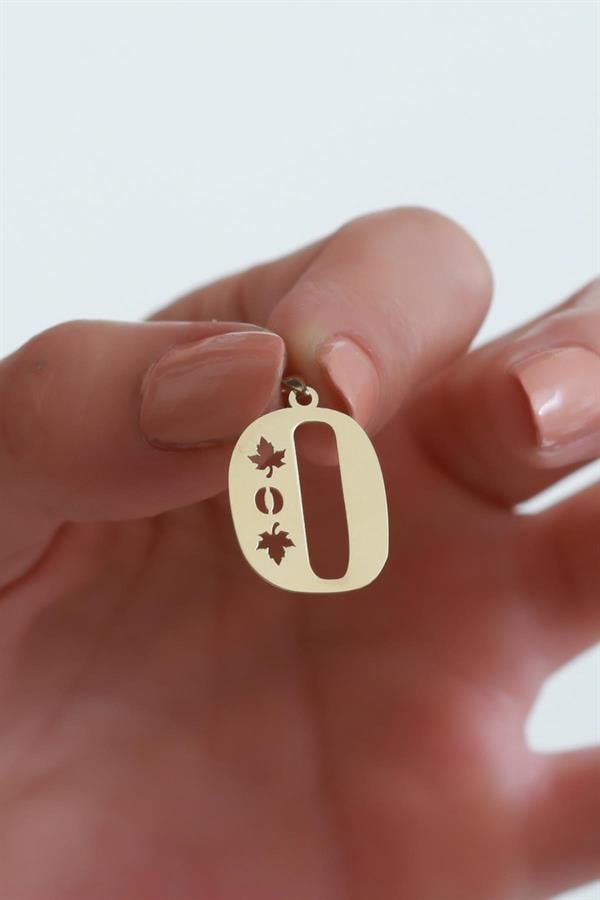14 Ayar Altın O Harf Çınar Yaprağı Kolye Ucu