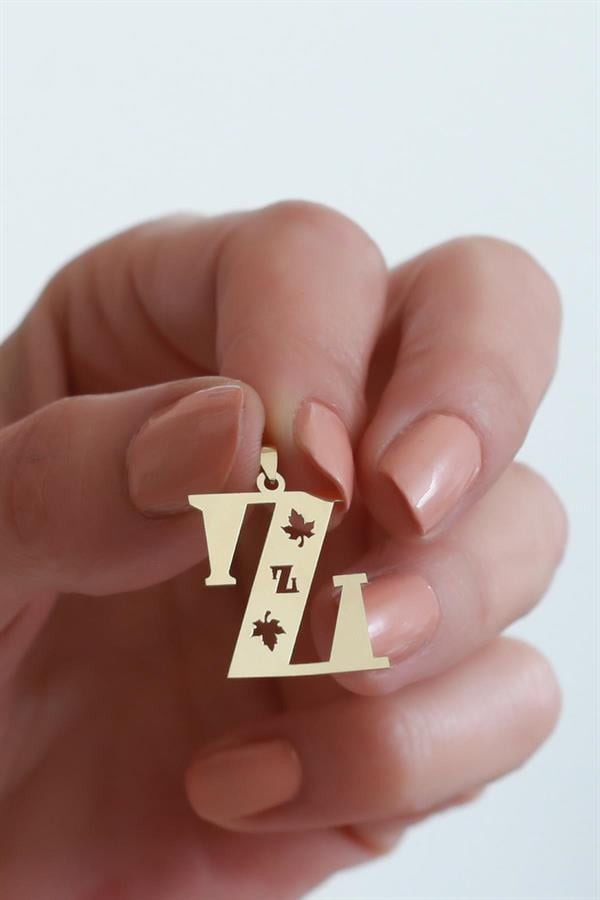 14 Ayar Altın Z Harf Çınar Yaprağı Kolye Ucu