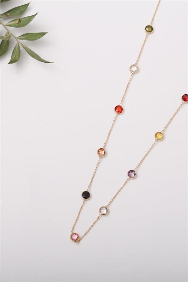 14K Solid Gold Colorato Colored Stone Necklace