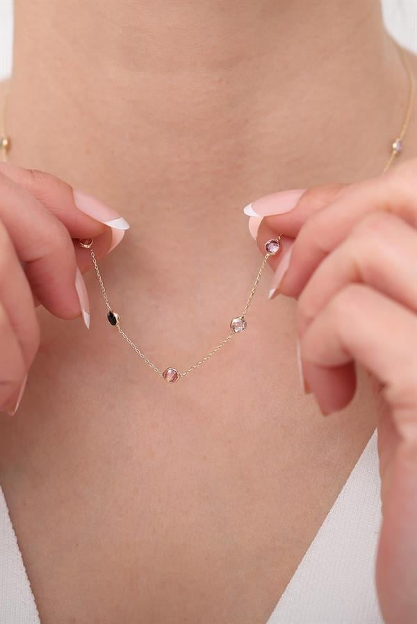 14K Solid Gold Colorato Colored Stone Necklace