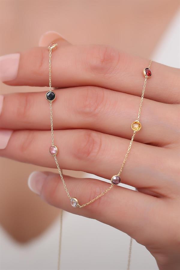 14K Solid Gold Colorato Colored Stone Necklace