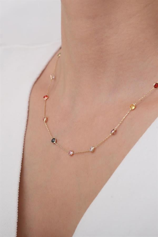 14K Solid Gold Colorato Colored Stone Necklace