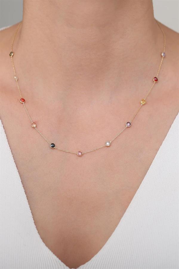 14K Solid Gold Colorato Colored Stone Necklace