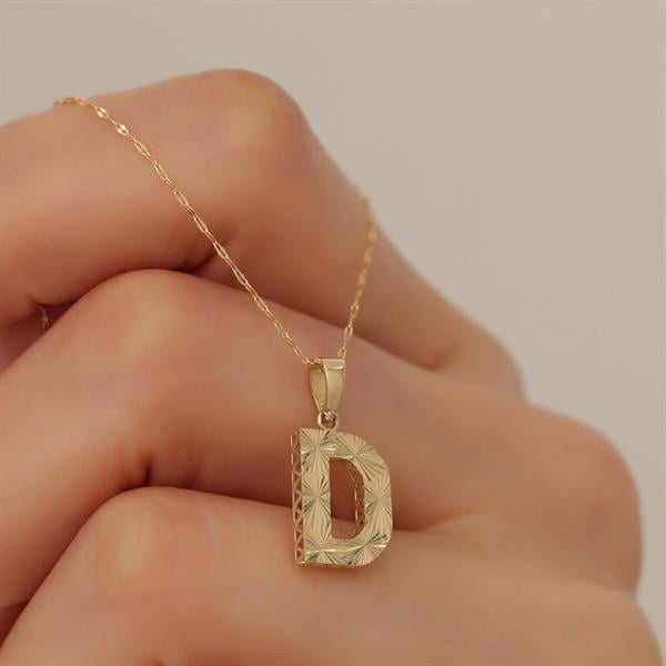 14K Solid Gold D Letter Small Fusion Necklace