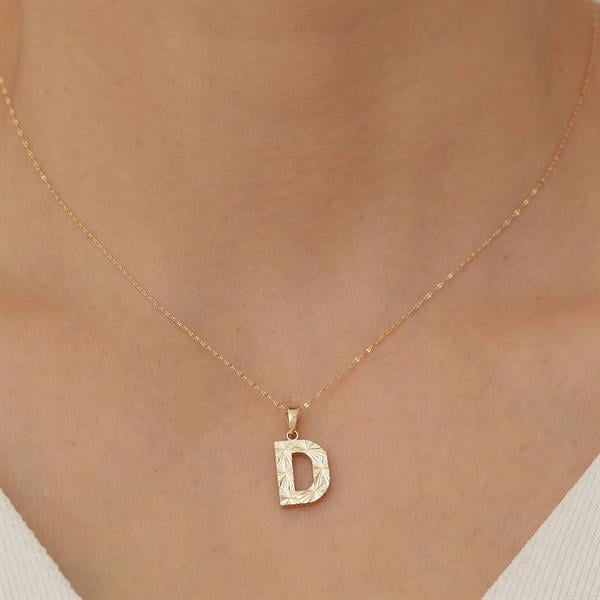 14K Solid Gold D Letter Small Fusion Necklace