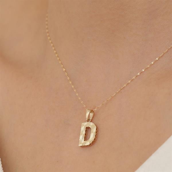 14K Solid Gold D Letter Small Fusion Necklace