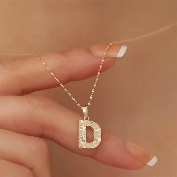 14K Solid Gold D Letter Small Fusion Necklace