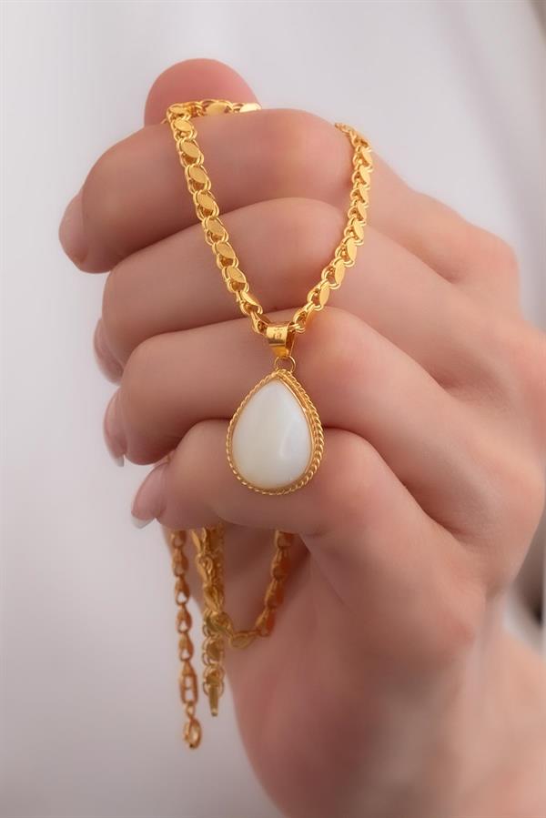 14 Ayar Altın Damla Sedef Halep Kolye