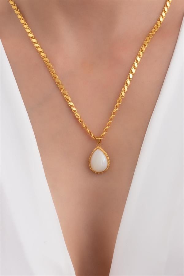 14 Ayar Altın Damla Sedef Halep Kolye