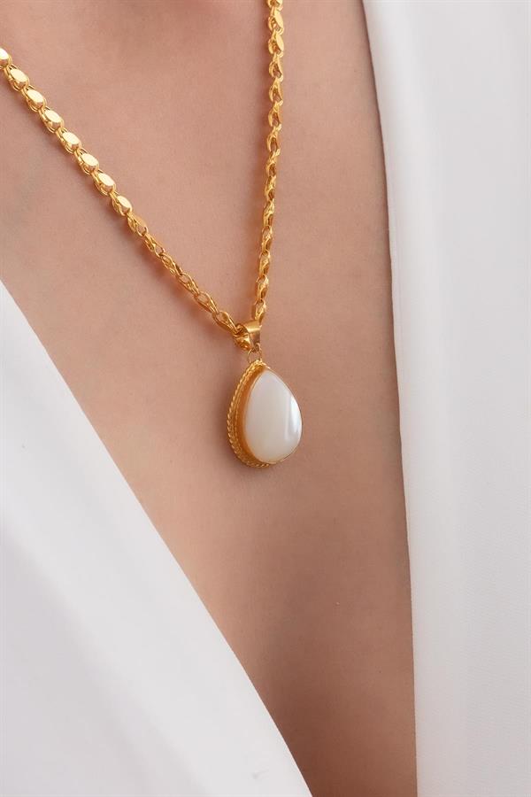 14 Ayar Altın Damla Sedef Halep Kolye