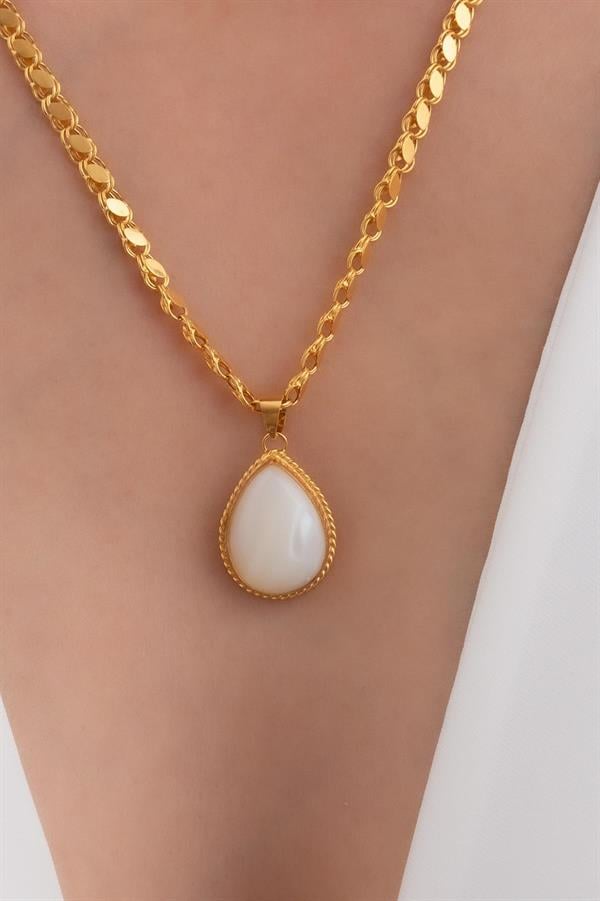 14 Ayar Altın Damla Sedef Halep Kolye