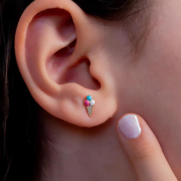 14 Ayar Altın Dondurma Çocuk Küpe