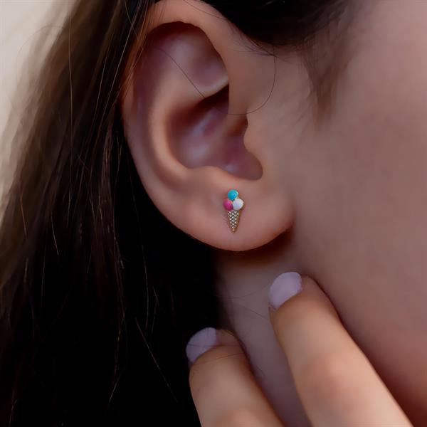 14 Ayar Altın Dondurma Çocuk Küpe