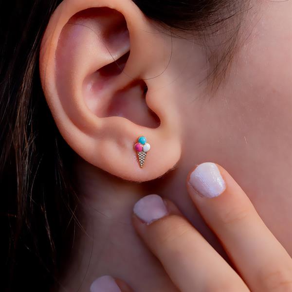 14 Ayar Altın Dondurma Çocuk Küpe