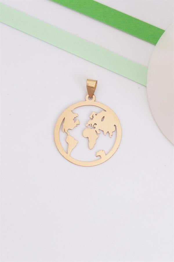 14 Ayar Altın Dünya Kolye Ucu 2 cm