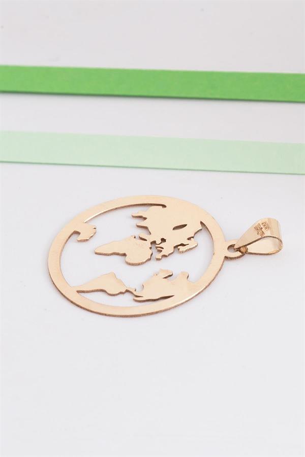 14 Ayar Altın Dünya Kolye Ucu 2 cm